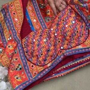 Vibrant Mirror-Embellished Floral Printed Ethnic Ensemble – Available in Radiant Crimson & Soft Blush Pastel