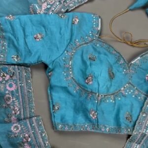 Turquoise Serenity Sequin Embellished Saree and Blouse Set