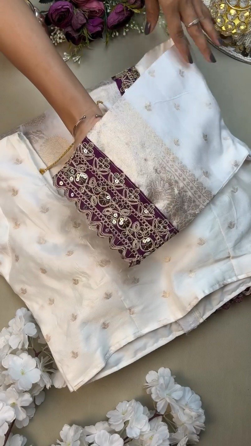 Ivory & Plum Regal Brocade Co-ord Set with Scalloped Zari Detailing - Image 2