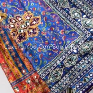 Opulent Mirror-Embellished Patchwork Lehenga Set โ Available in Royal Blue & Sunset Orange