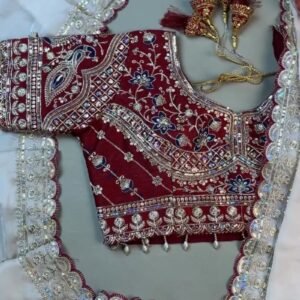 Royal Velvet & Organza Co-Ord Saree Set โ Available in Maroon & White