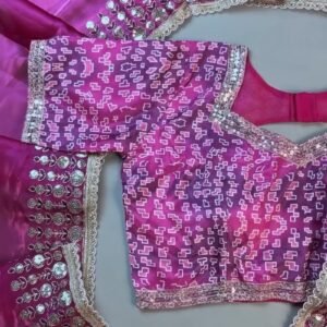 Magenta Georgette Geometric-Print Saree & Designer Blouse Ensemble