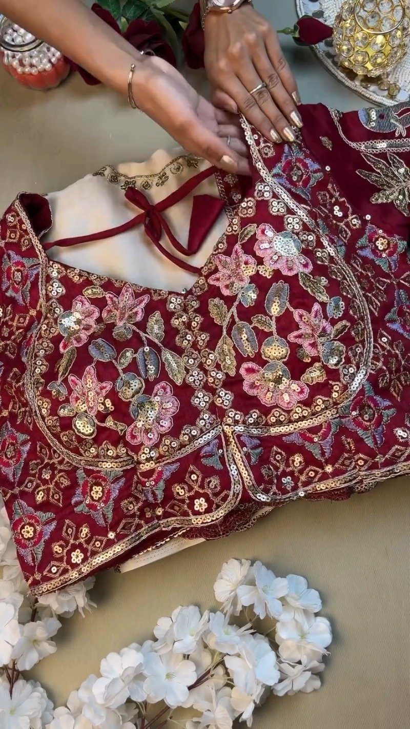 Regal Maroon & Soft Cream Embroidered Saree Ensemble β Available in Maroon & Cream - Image 3