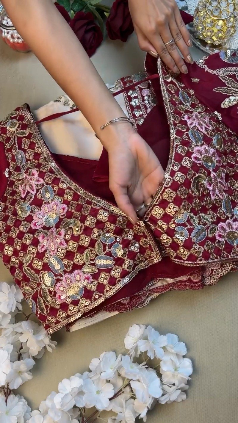Regal Maroon & Soft Cream Embroidered Saree Ensemble β Available in Maroon & Cream - Image 4
