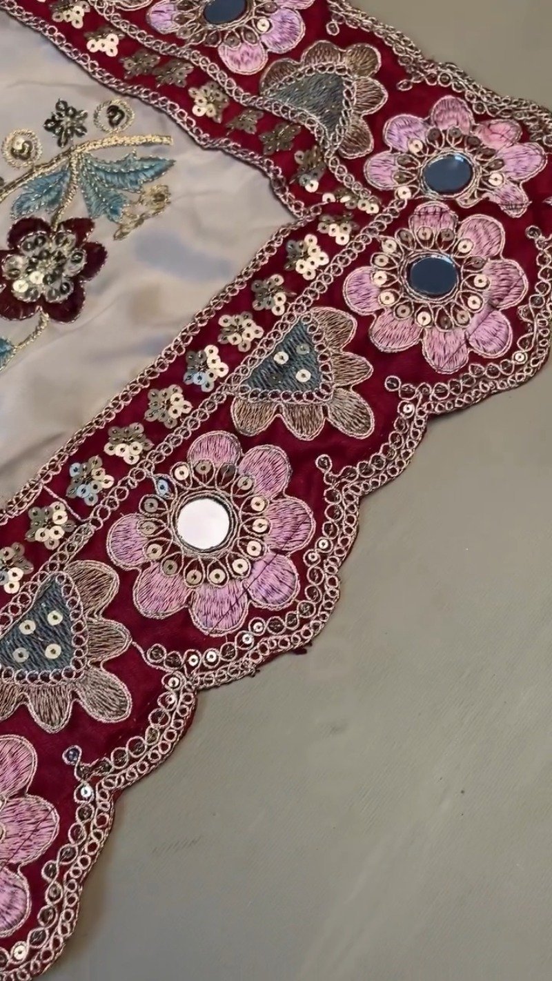 Regal Maroon & Soft Cream Embroidered Saree Ensemble β Available in Maroon & Cream - Image 7