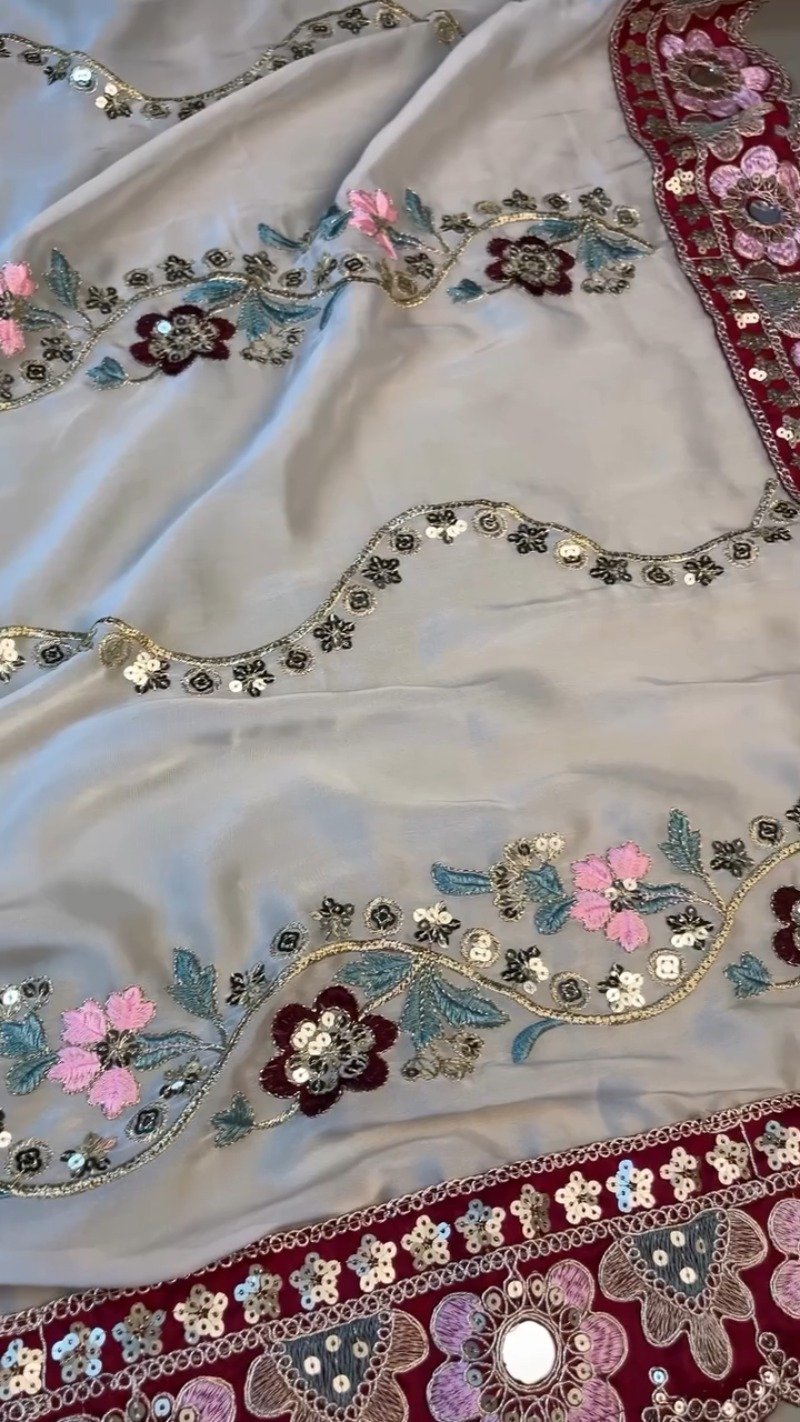 Regal Maroon & Soft Cream Embroidered Saree Ensemble β Available in Maroon & Cream - Image 8