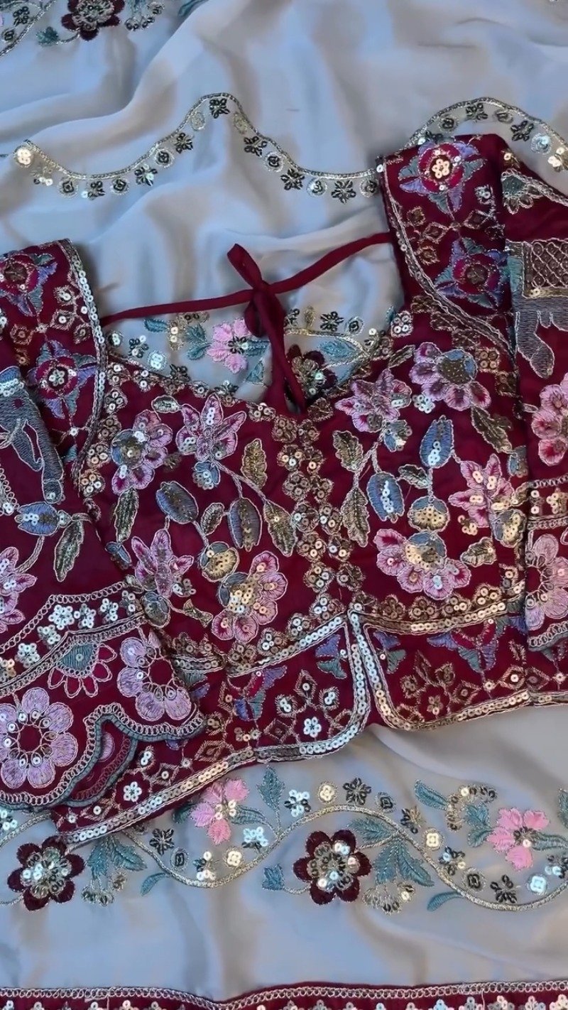 Regal Maroon & Soft Cream Embroidered Saree Ensemble β Available in Maroon & Cream - Image 9