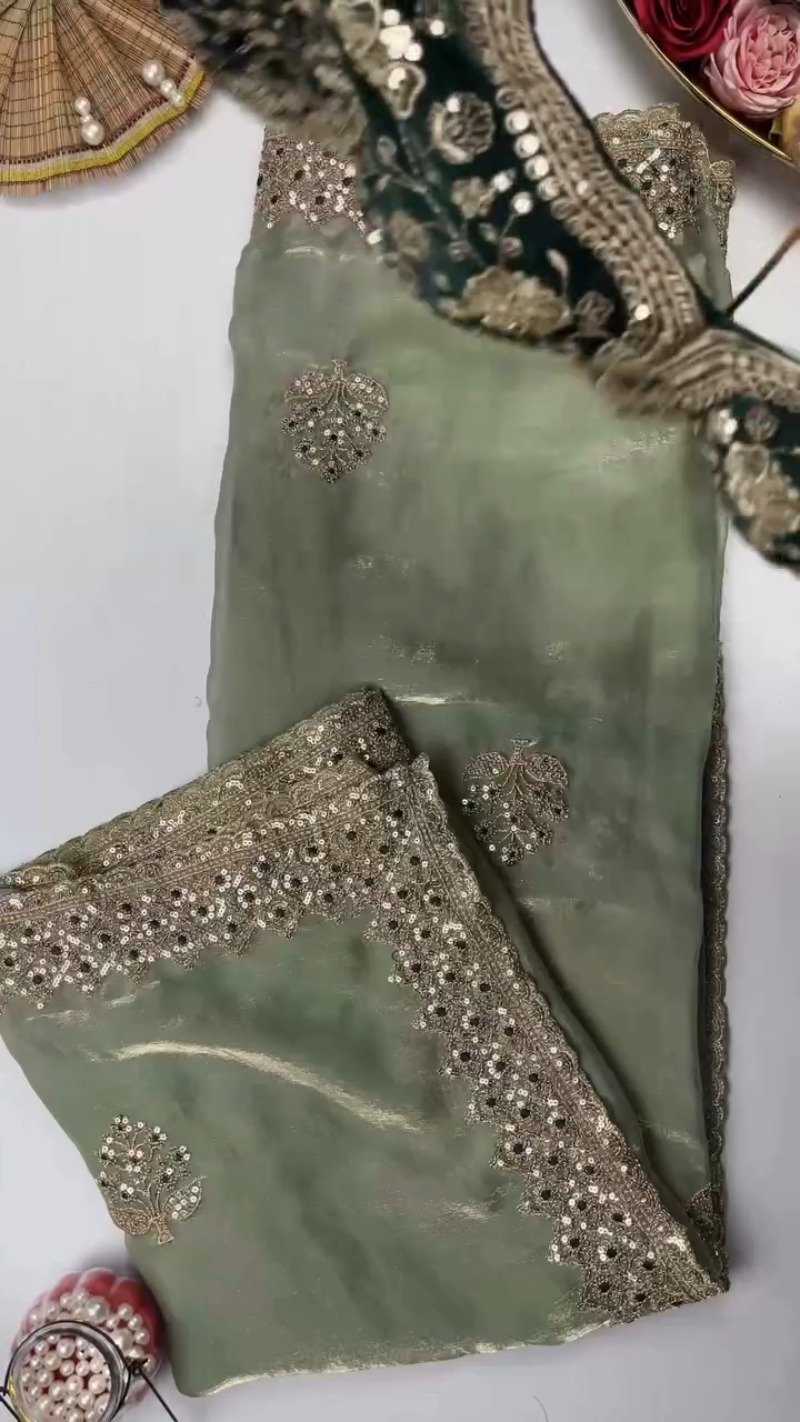Opulent Sequin-Embroidered Saree with Heavily Embellished Blouse β Available in Sky Blue & Maroon - Image 2