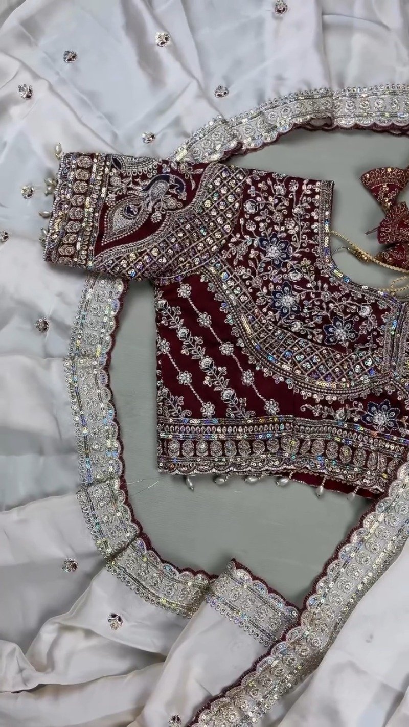 Midnight Maroon & Ivory Royal Embroidered Saree Set β Available in Maroon & Ivory