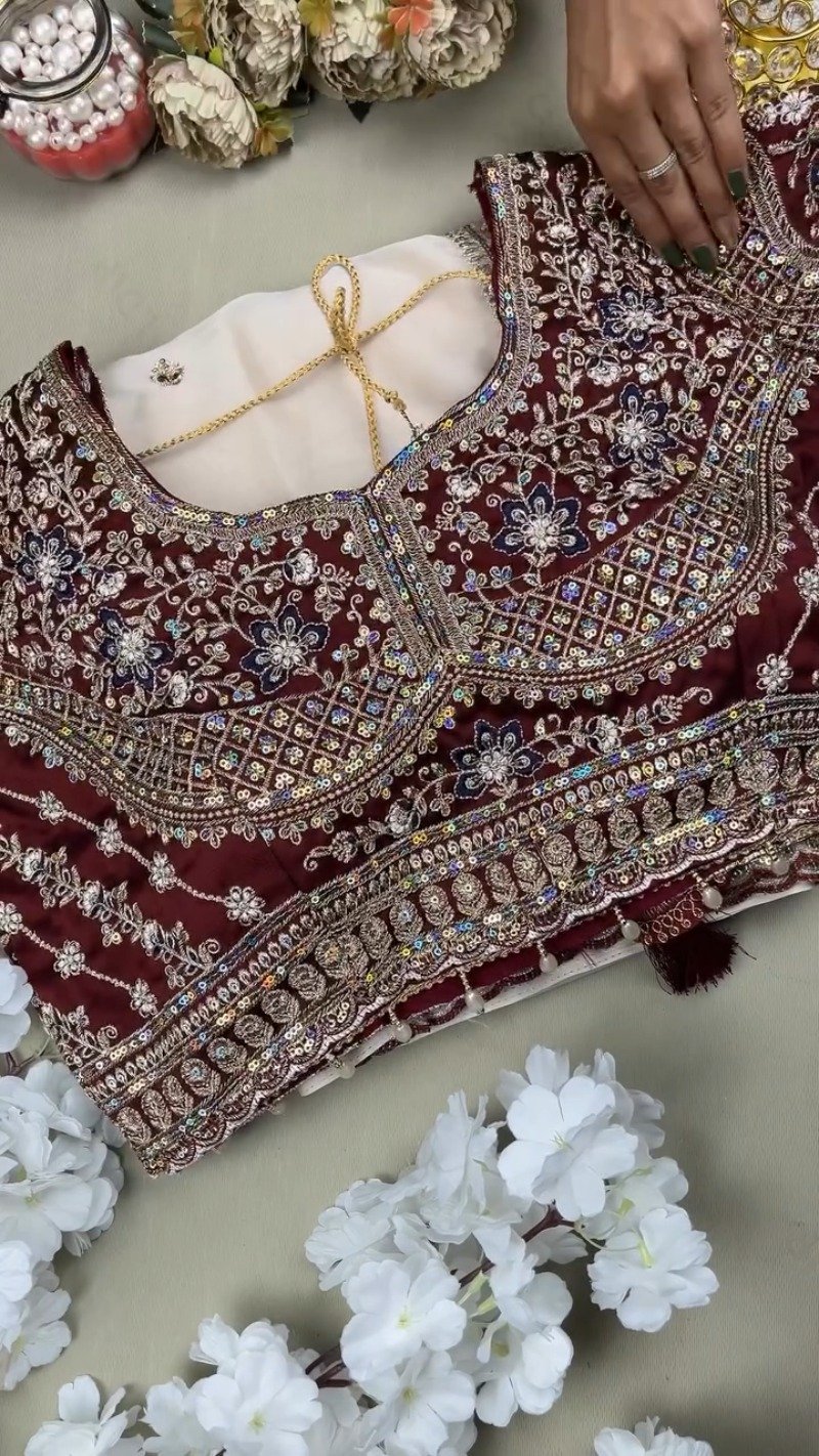 Midnight Maroon & Ivory Royal Embroidered Saree Set β Available in Maroon & Ivory - Image 2