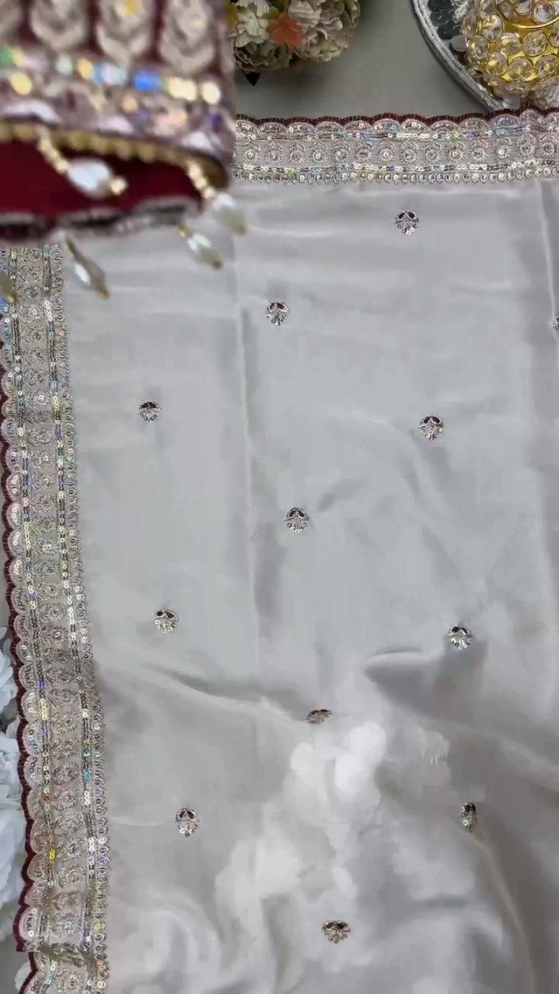 Midnight Maroon & Ivory Royal Embroidered Saree Set β Available in Maroon & Ivory - Image 4