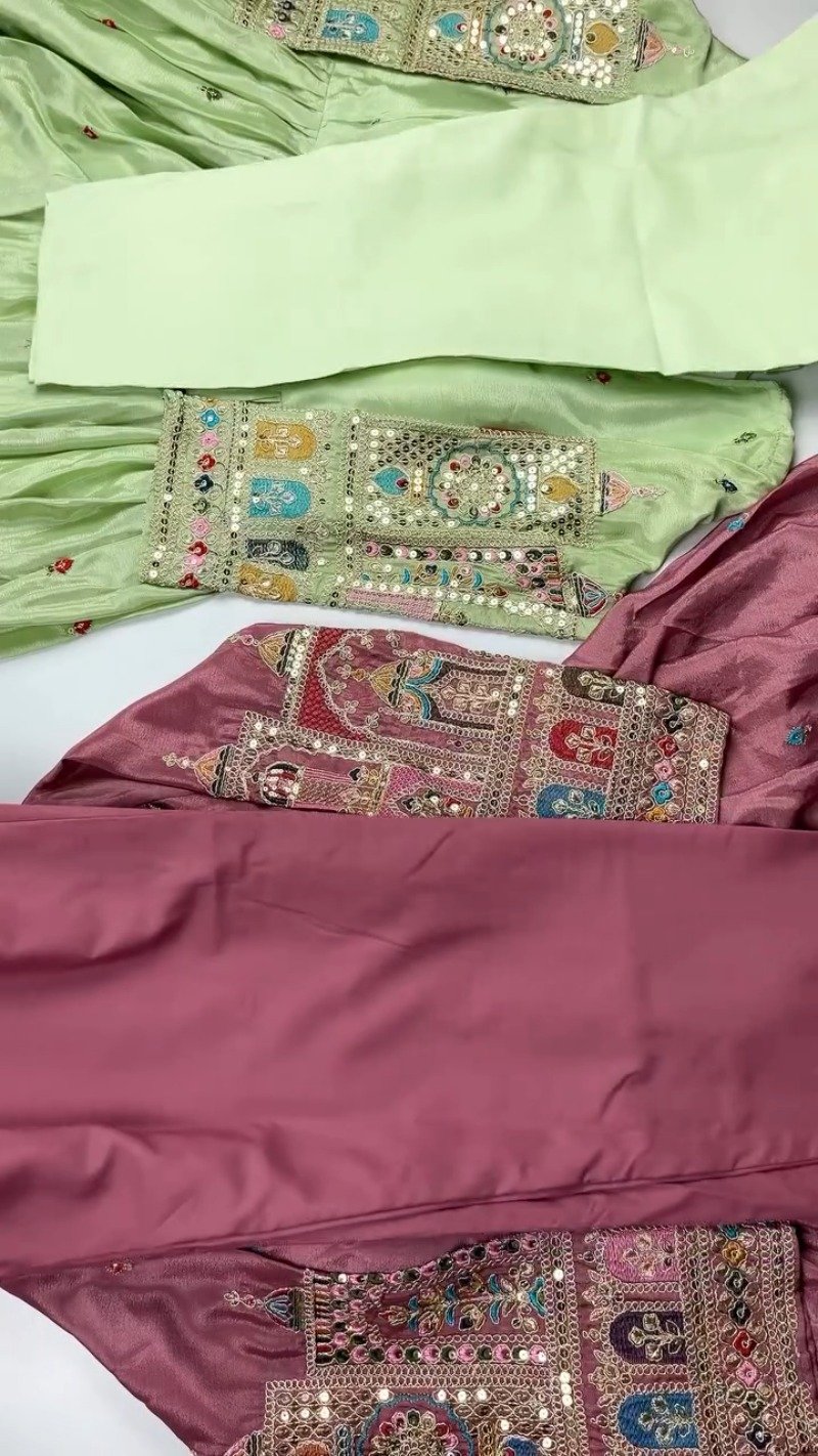 Elegant Mirror-Work Anarkali Kurta Set β Available in Sage Green & Mauve Pink - Image 3
