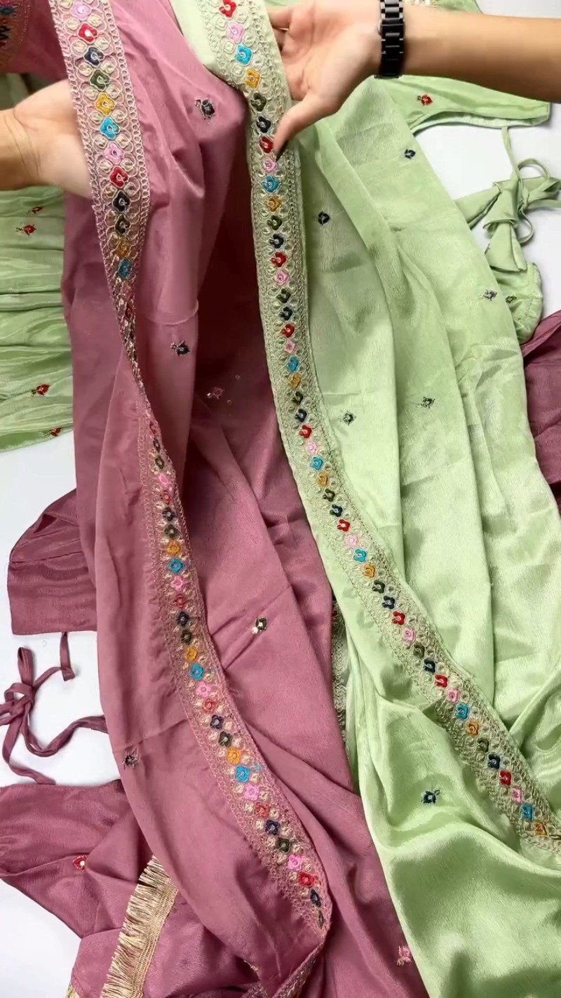 Elegant Mirror-Work Anarkali Kurta Set β Available in Sage Green & Mauve Pink - Image 4