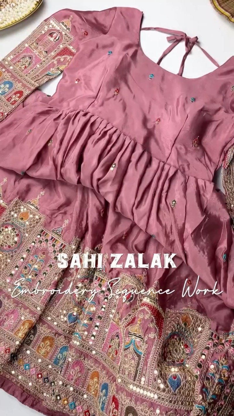 Elegant Mirror-Work Anarkali Kurta Set β Available in Sage Green & Mauve Pink - Image 8