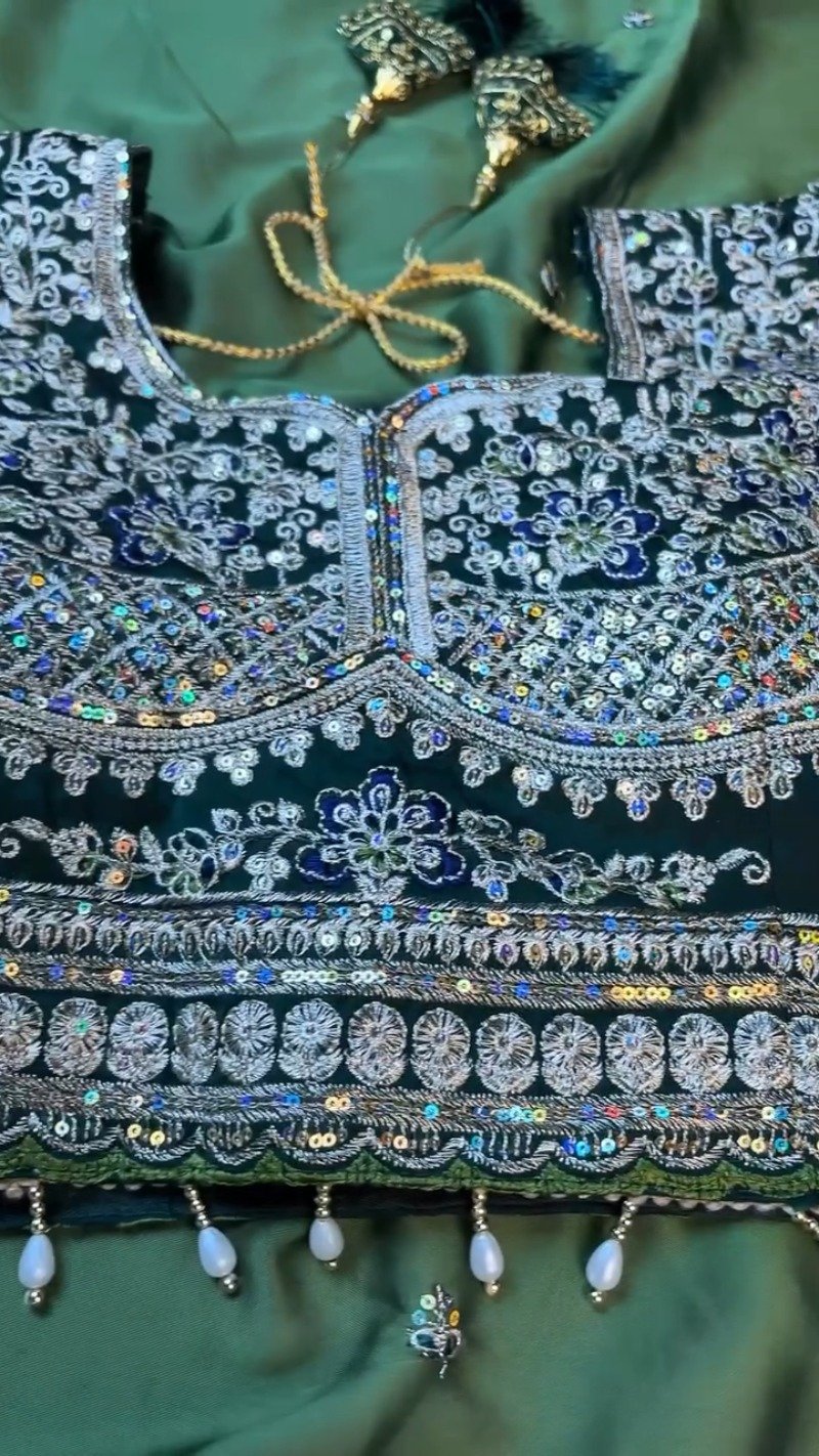 Enchanting Emerald Green Peacock Motif Embroidered Saree Set - Image 5