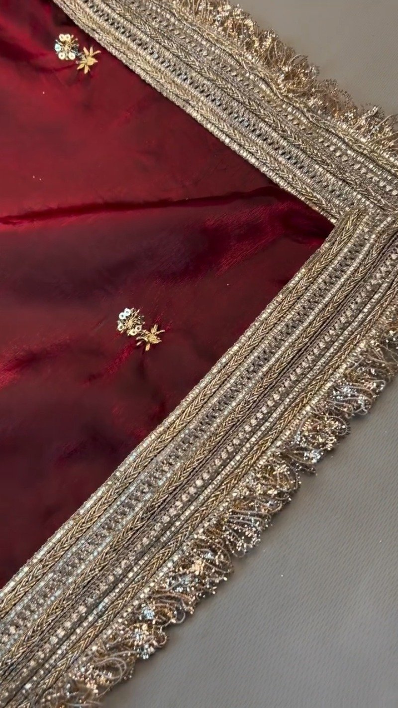 Opulent Velvet & Silk Dupatta Set β Available in Deep Burgundy & Elegant Beige - Image 3