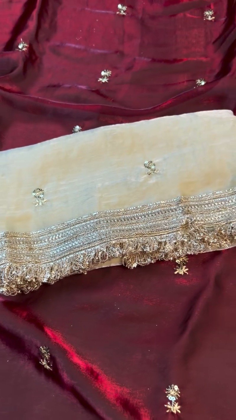 Opulent Velvet & Silk Dupatta Set β Available in Deep Burgundy & Elegant Beige - Image 4