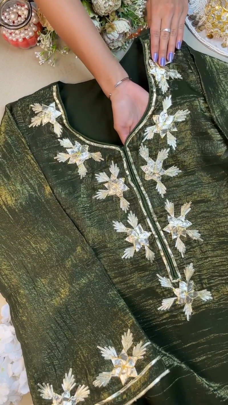Midnight Forest Shimmer Embroidered Straight Kurta Set - Image 2