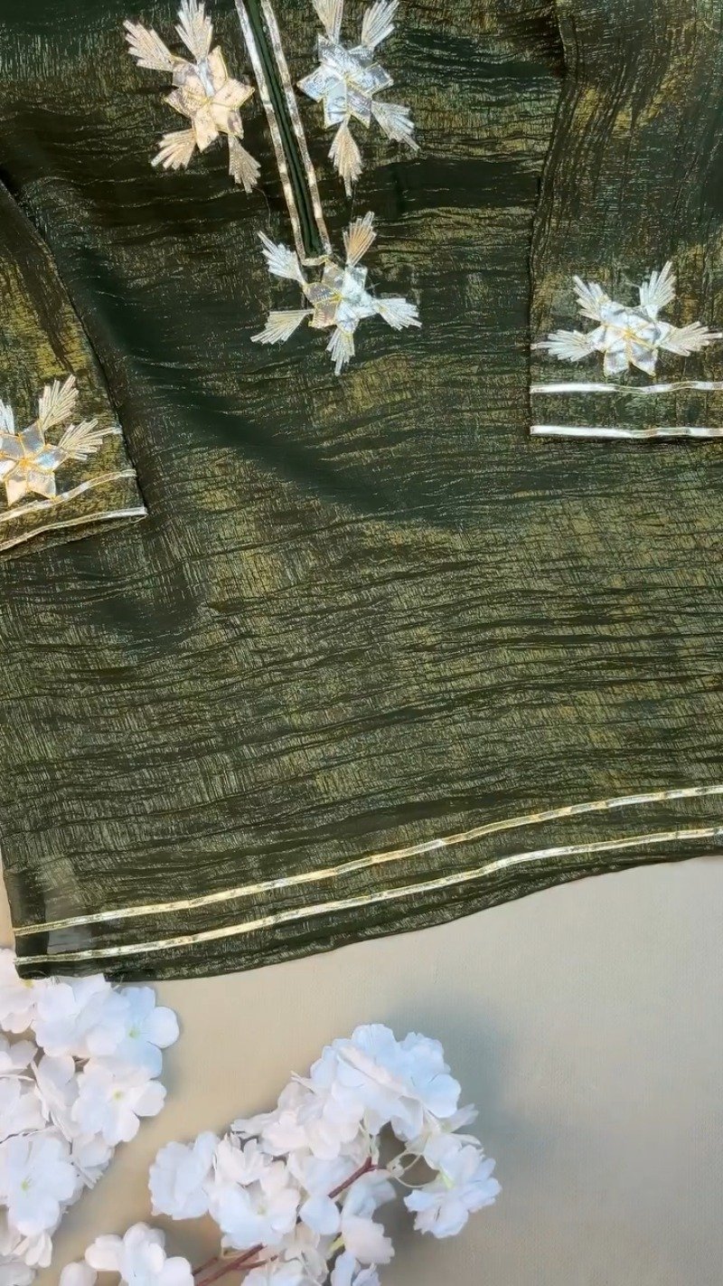 Midnight Forest Shimmer Embroidered Straight Kurta Set - Image 5