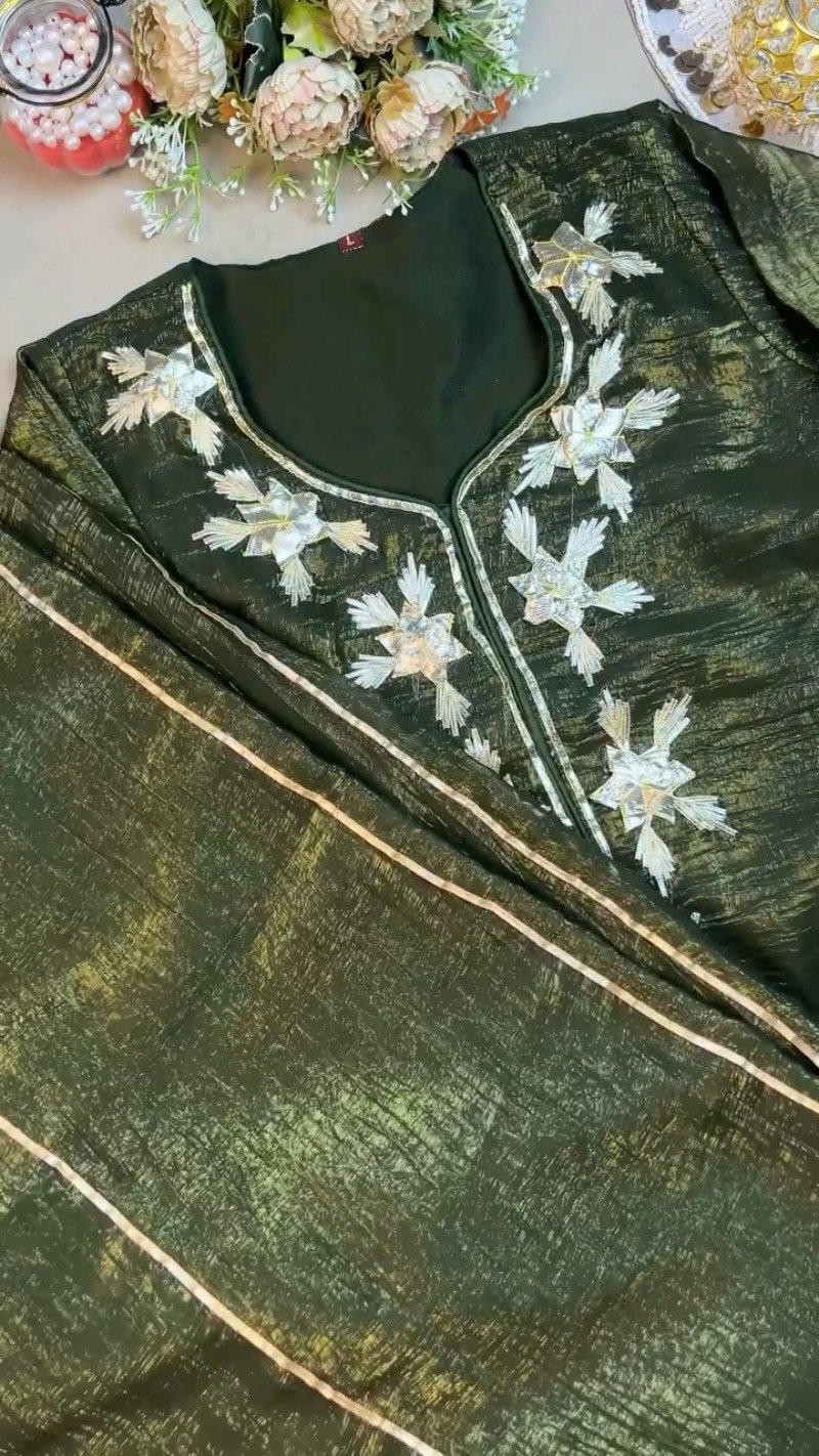 Midnight Forest Shimmer Embroidered Straight Kurta Set - Image 6