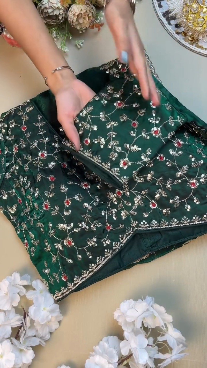 Midnight Emerald Embroidered Silk Blouse β A Timeless Ethnic Essential - Image 3