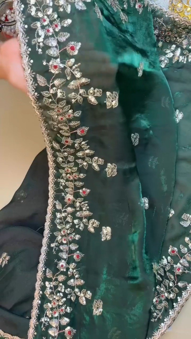 Midnight Emerald Embroidered Silk Blouse β A Timeless Ethnic Essential - Image 6