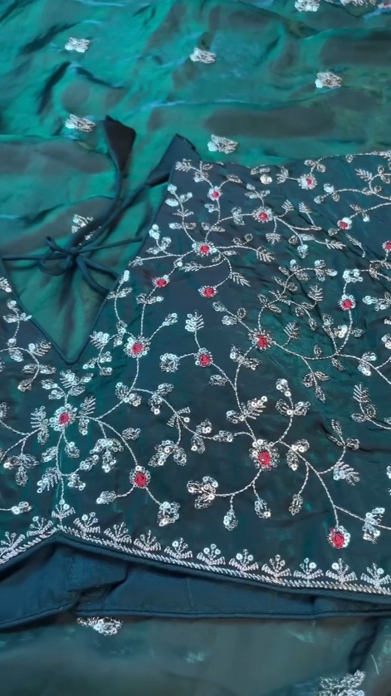 Midnight Emerald Embroidered Silk Blouse β A Timeless Ethnic Essential - Image 7