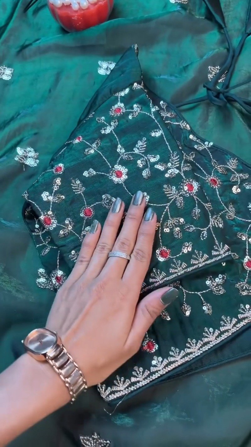 Midnight Emerald Embroidered Silk Blouse β A Timeless Ethnic Essential - Image 8