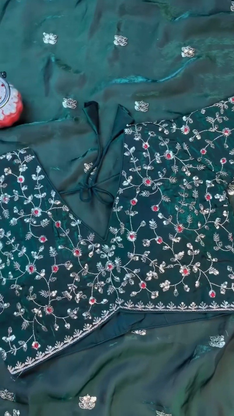 Midnight Emerald Embroidered Silk Blouse β A Timeless Ethnic Essential - Image 9