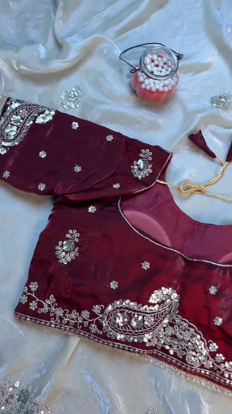Opulent Paisley Embellished Saree Set β Available in Wine & Champagne - Image 7