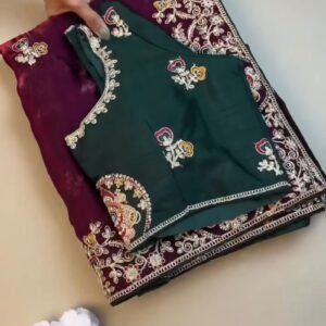 Regal Maroon & Bottle Green Embroidered Saree Set – Available in Maroon & Bottle Green