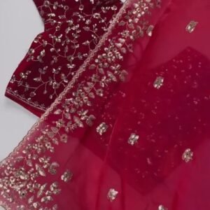 Elegant Embellished Chiffon Saree with Sequin-Work Blouse – Available in Ivory & Deep Crimson