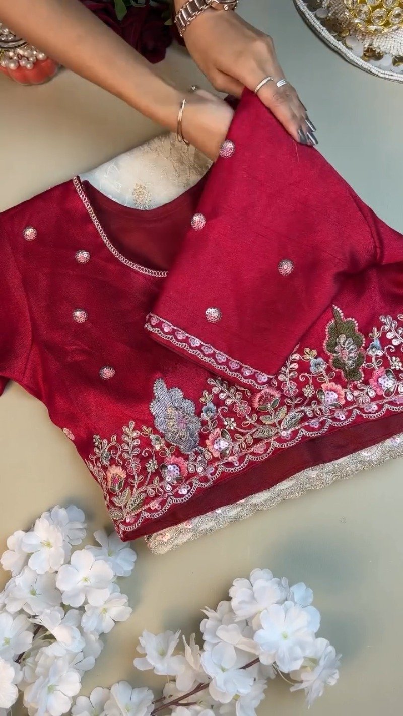 Opulent Floral Embroidered Ethnic Suit Set โ Available in Deep Crimson & Classic Ivory - Image 3