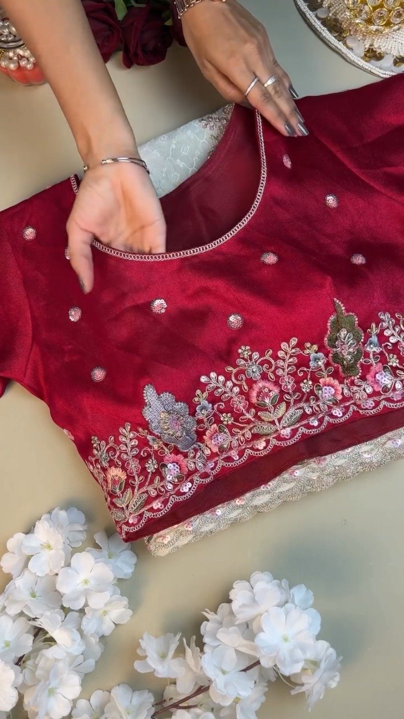 Opulent Floral Embroidered Ethnic Suit Set โ Available in Deep Crimson & Classic Ivory - Image 4