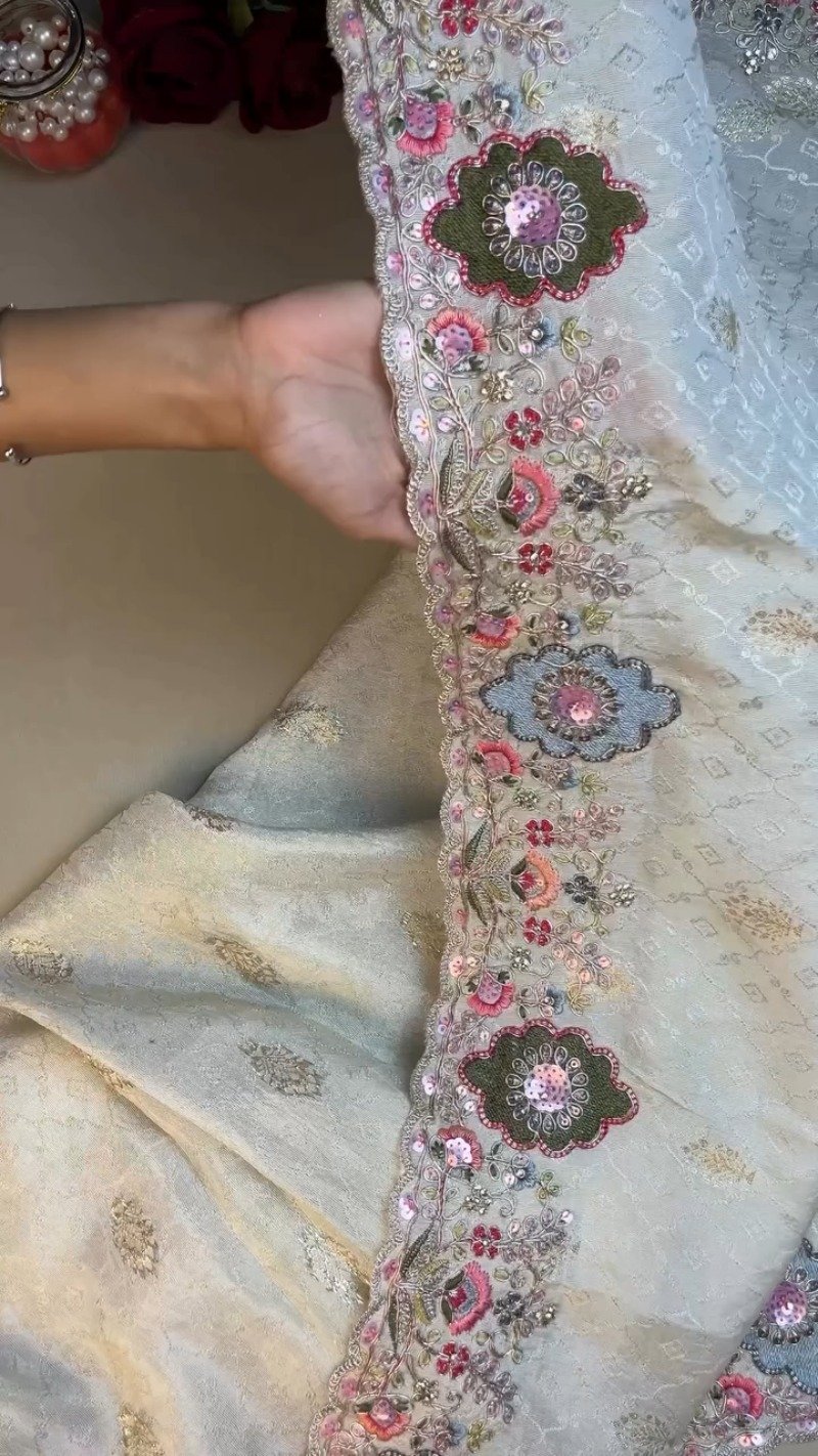 Opulent Floral Embroidered Ethnic Suit Set โ Available in Deep Crimson & Classic Ivory - Image 6