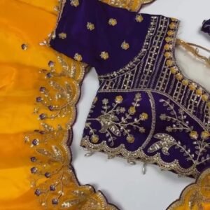 Opulent Hand-Embroidered Zardosi Silk Saree Set – Available in Crimson Red, Royal Purple, and Emerald Teal