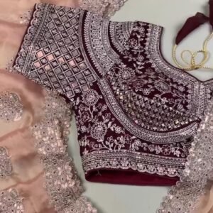Regal Maroon & Blush Pink Hand-Embroidered Saree Set – Available in Maroon & Blush Pink