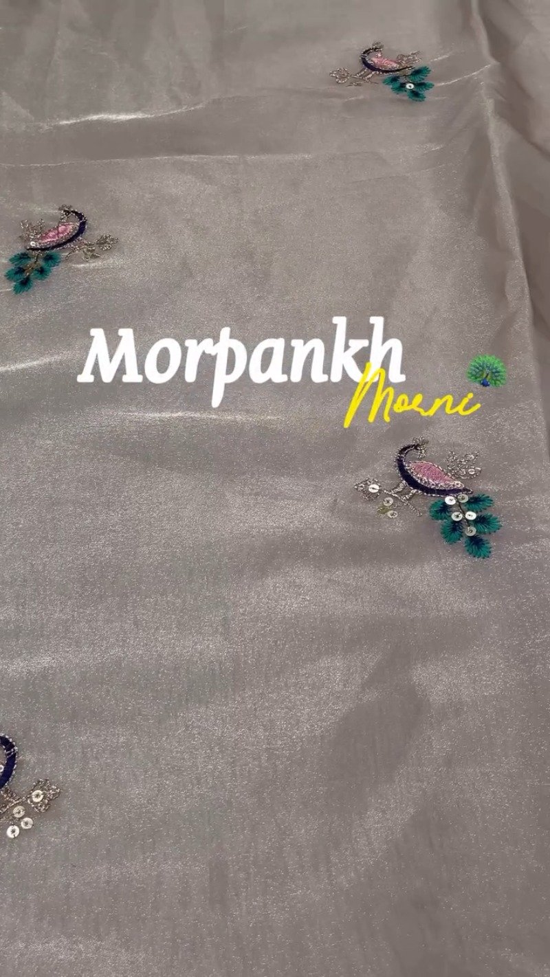 Morpankh Morni Embroidered Tissue Silk Saree Set – Grey Sophistication - Image 6
