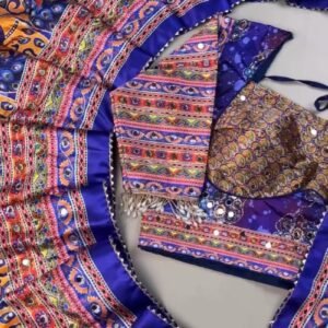Vibrant Peacock Motif Printed Lehenga Choli Set with Mirror Work – Available in Vibrant Multicolour & Royal Blue