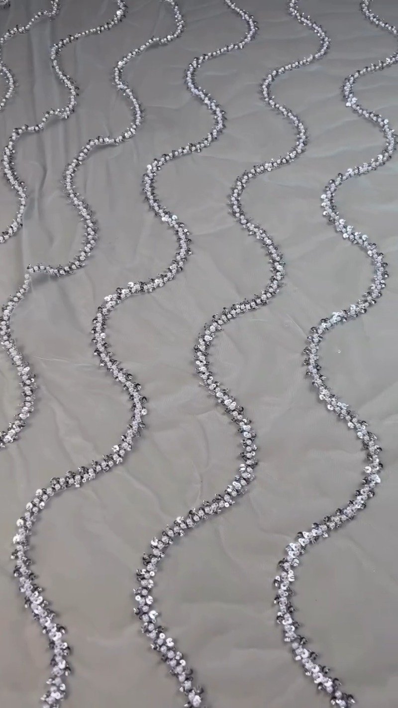 Ethereal Sky Blue Sequin-Embellished Organza Saree Set with Pearl Trims - Image 6