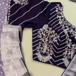 Opulent Lilac & Midnight Blue Handcrafted Silk Saree Set – Available in Lilac & Midnight Blue