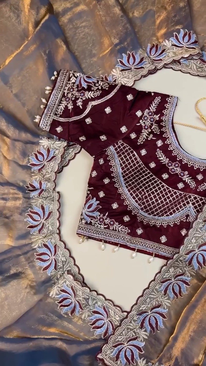 Royal Maroon & Slate Grey Embroidered Saree Set β Available in Maroon & Slate Grey
