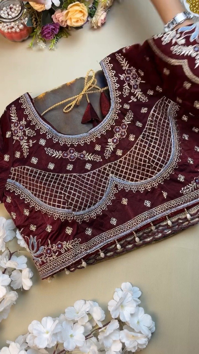 Royal Maroon & Slate Grey Embroidered Saree Set β Available in Maroon & Slate Grey - Image 2