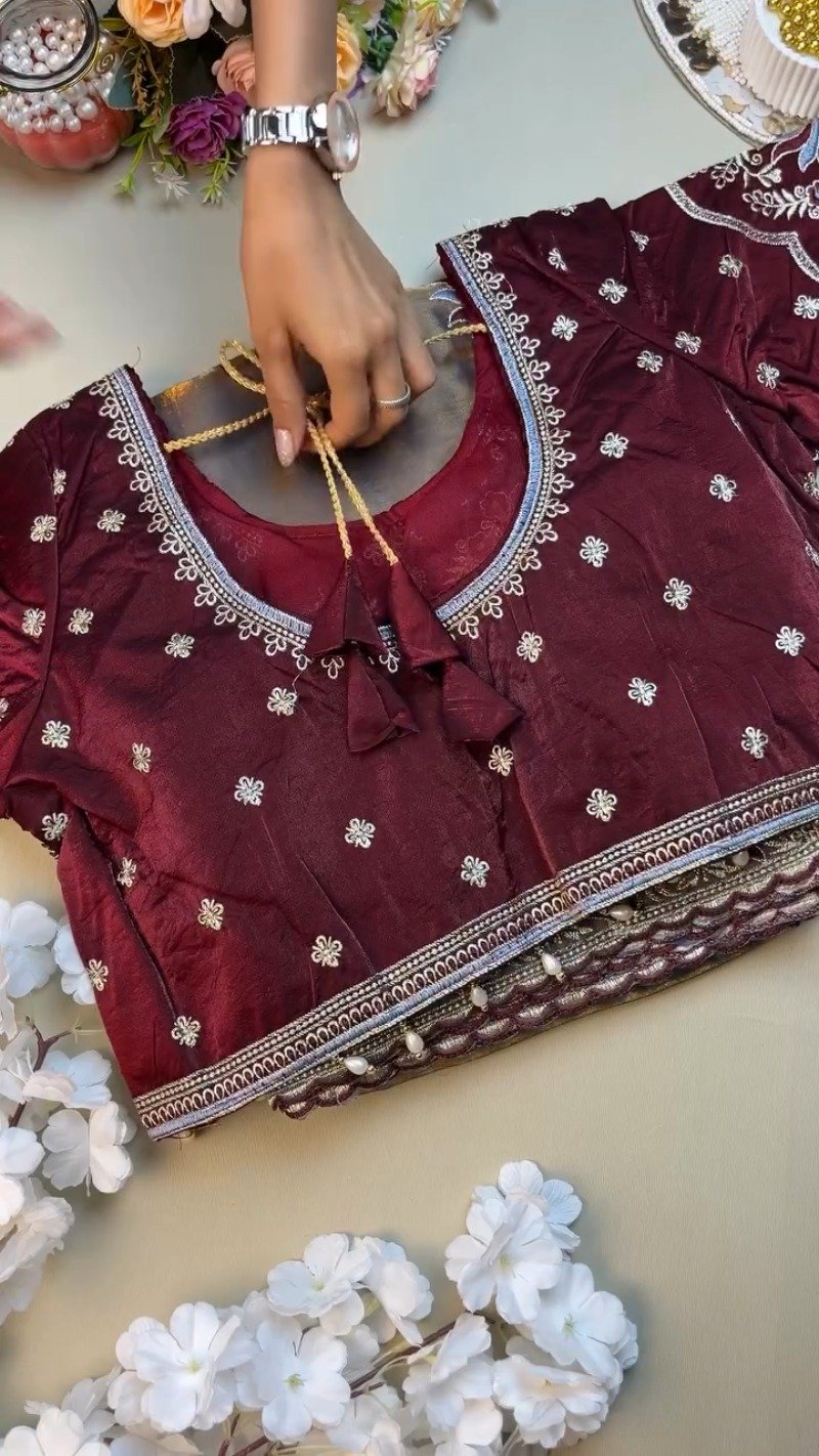 Royal Maroon & Slate Grey Embroidered Saree Set β Available in Maroon & Slate Grey - Image 3