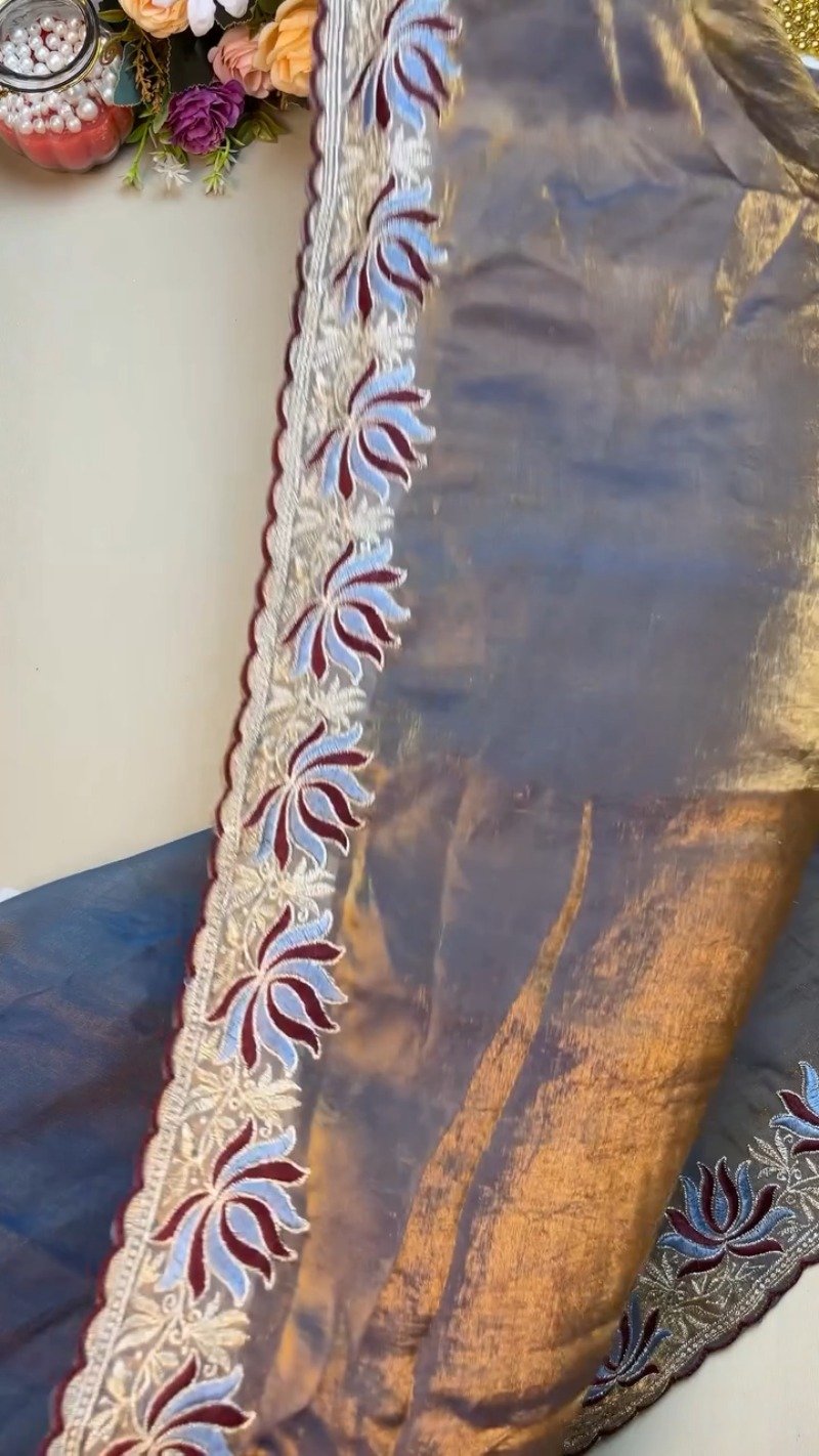 Royal Maroon & Slate Grey Embroidered Saree Set β Available in Maroon & Slate Grey - Image 5