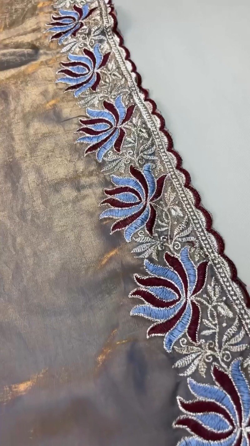 Royal Maroon & Slate Grey Embroidered Saree Set β Available in Maroon & Slate Grey - Image 6