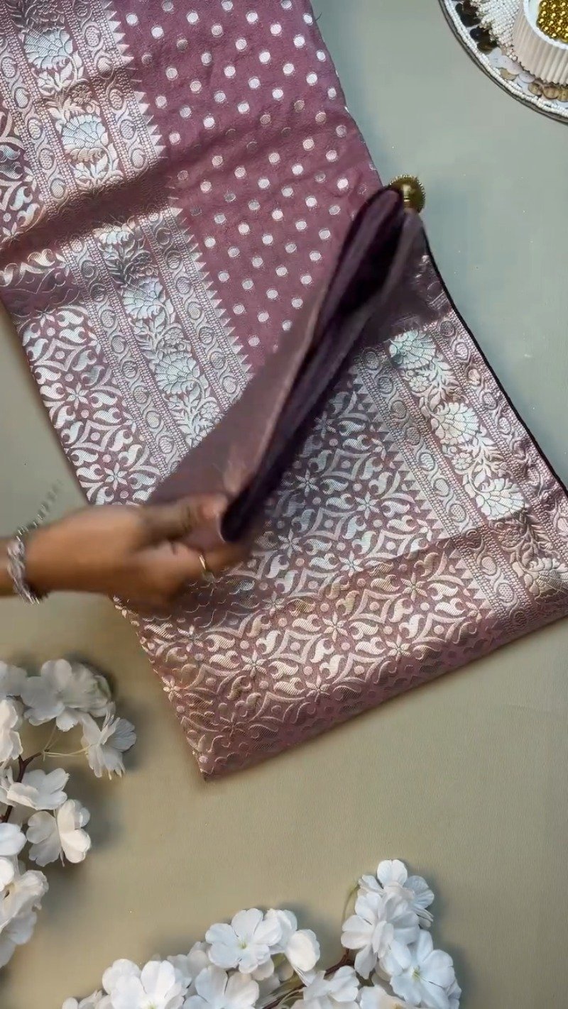 Regal Plum Zari-Woven Banarasi Saree with Hand-Embroidered Sequin Blouse - Image 3