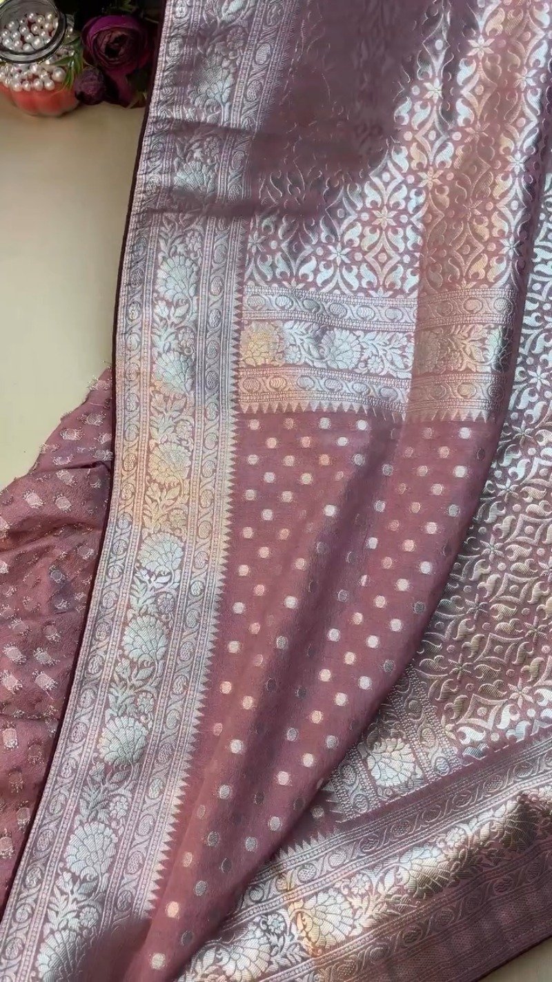 Regal Plum Zari-Woven Banarasi Saree with Hand-Embroidered Sequin Blouse - Image 4