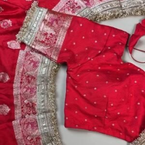 Regal Crimson Zardosi Handwork Banarasi Saree with Intricate Border