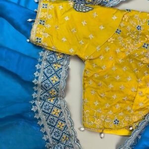 Royal Peacock Embroidered Silk Saree and Blouse Set – Available in Vibrant Yellow & Deep Blue